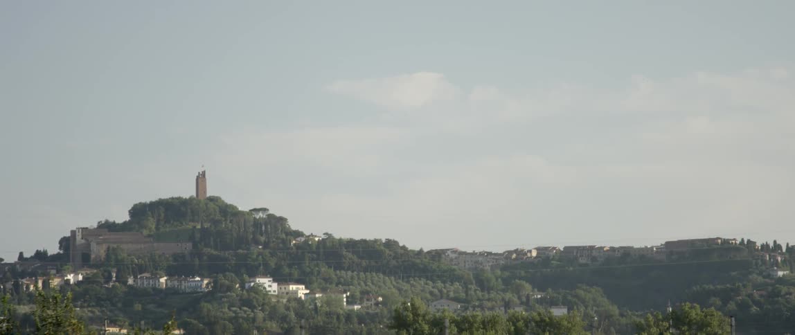 A mountainside village on an overcast morning