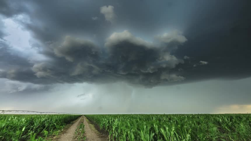 Storm clouds moving over a grassland