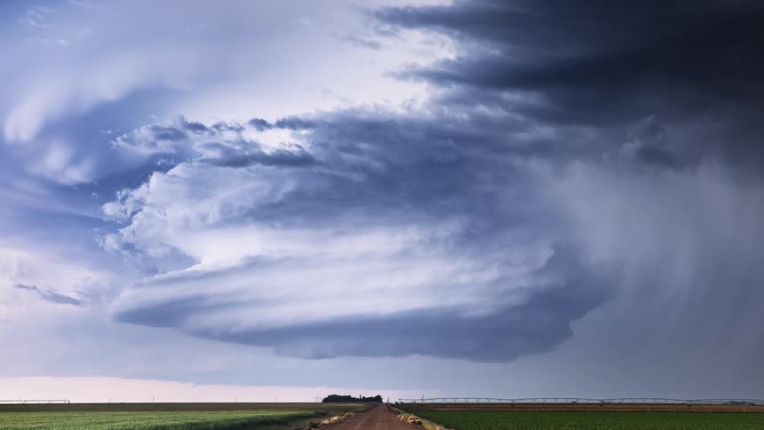 A view of storm clouds rotating and lighting flashing
