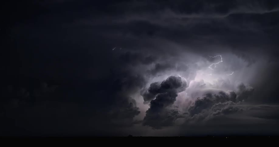 A view of lightning flashing at night