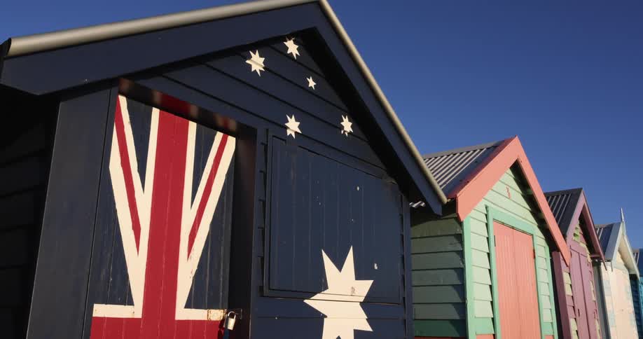 Cabins with doors with one with a lock with the sky above