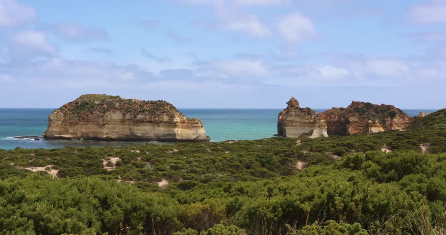 A landscape view of cliffs on the shoreline