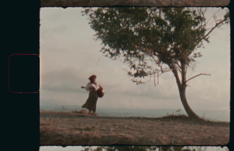 The woman plays guitar in the wind