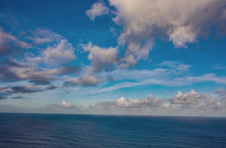 The ocean with water and waves with the sky and clouds above
