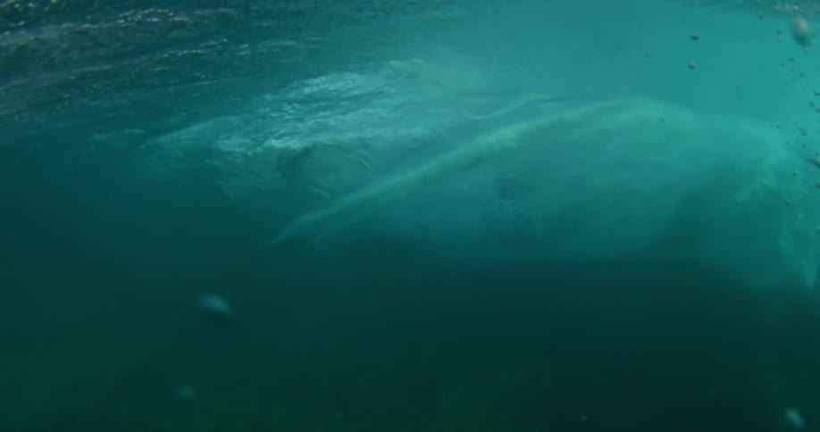 View of surfer getting barreled from underwater
