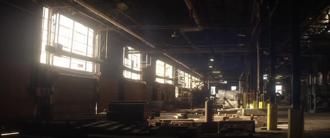 An interior view of a warehouse and factory