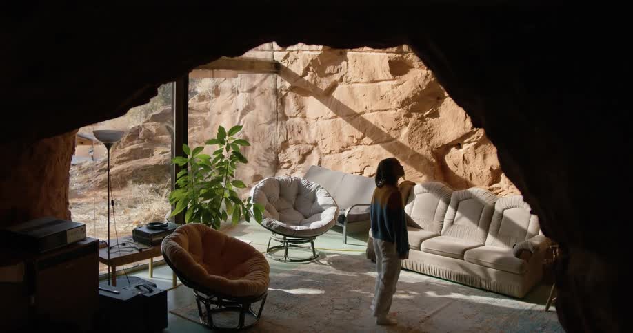 A woman looking around a room