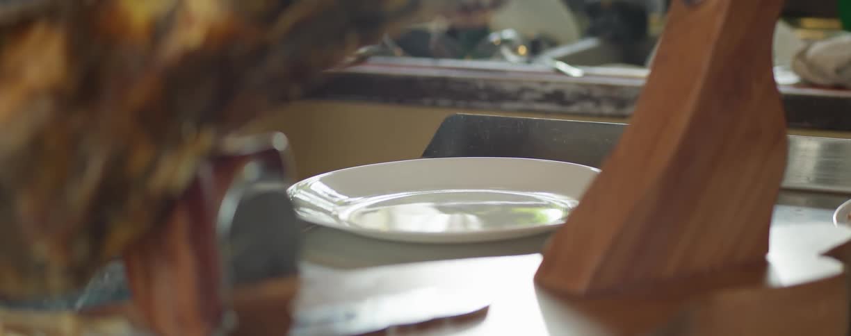 A view of a person pushing a plate