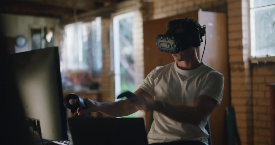 A man using a virtual reality headset