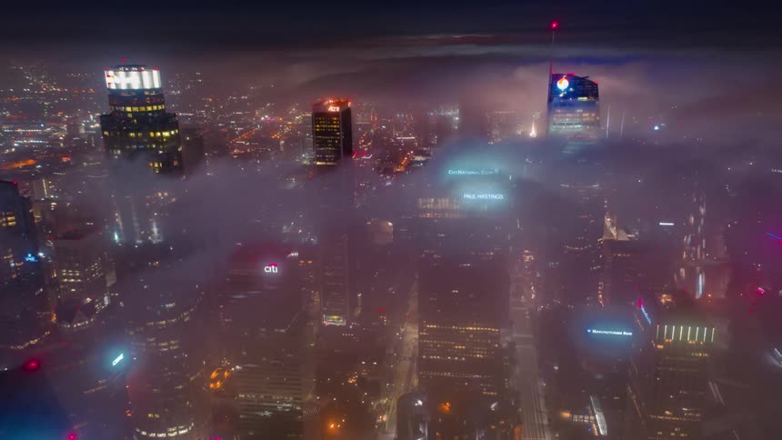 An aerial view of a big city at night