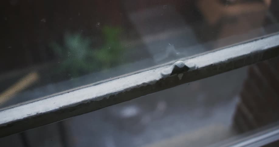 View looking out of a window on a rainy day