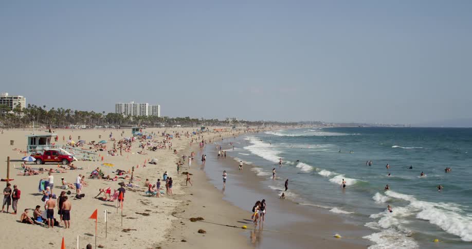 Crowded Los Angeles Beach on a Sunny Day