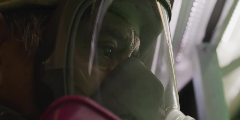 Person wears protective breathing gear