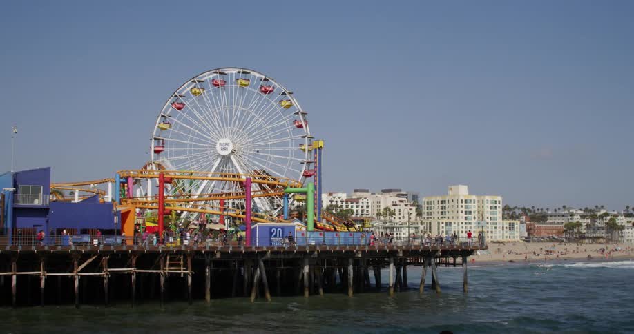 Ferris Wheel and Roller Coaster on Santa Monica Pier