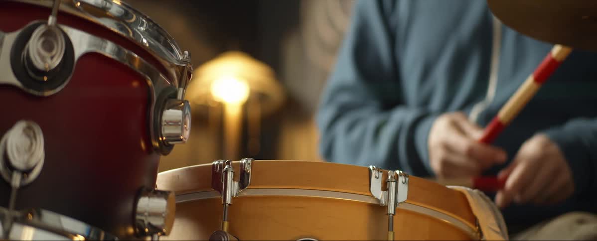 Man playing drums on a cozy stage