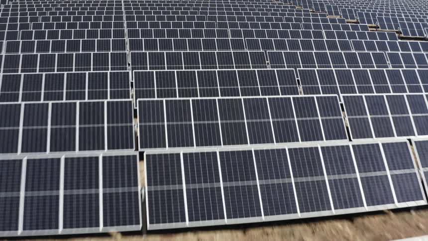A landscape with solar panels