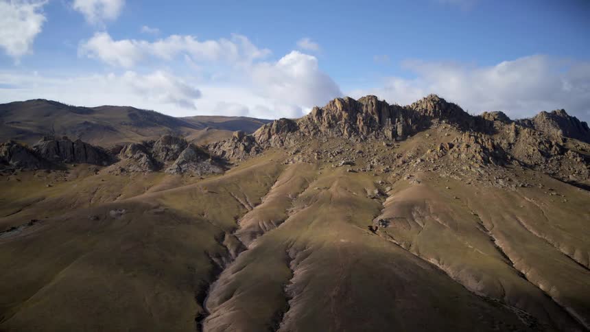 An aerial view of a mountain range