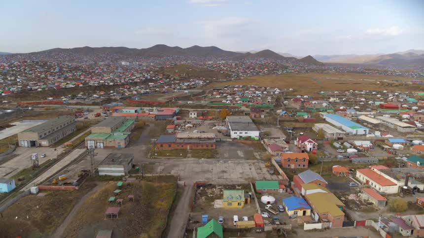 Aerial view of houses in a neighborhood