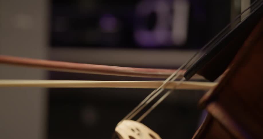 A person playing a string instrument with a bow