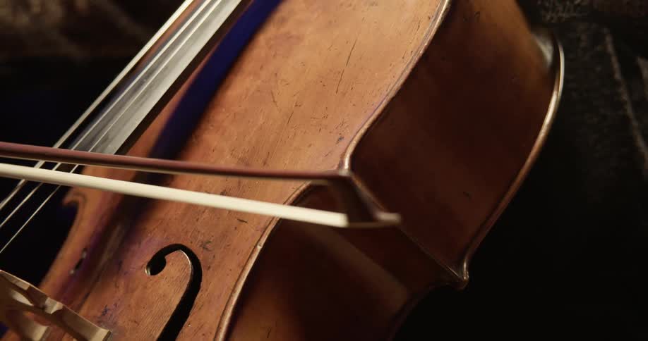 A person uses a bow to play the cello