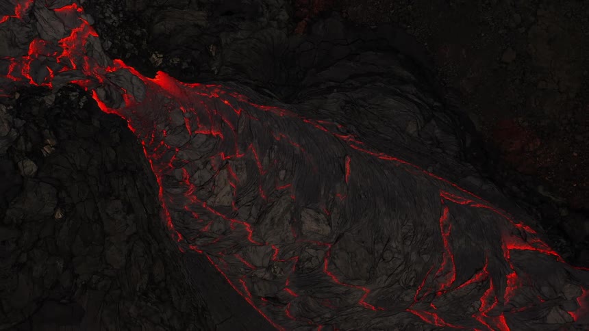 River of molten hot lava moving slowly