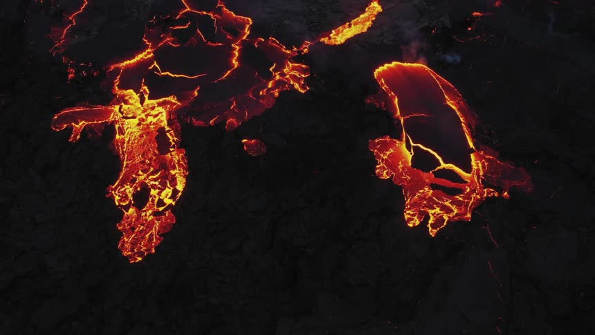 The ground with molten lava and smoke