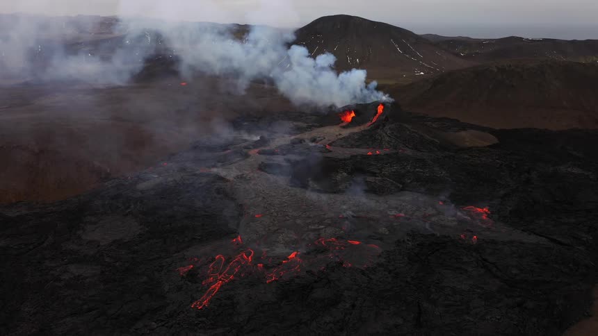 A view of lava flow on a volcano