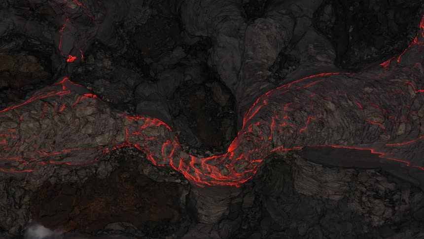 River of molten hot lava moving slowly