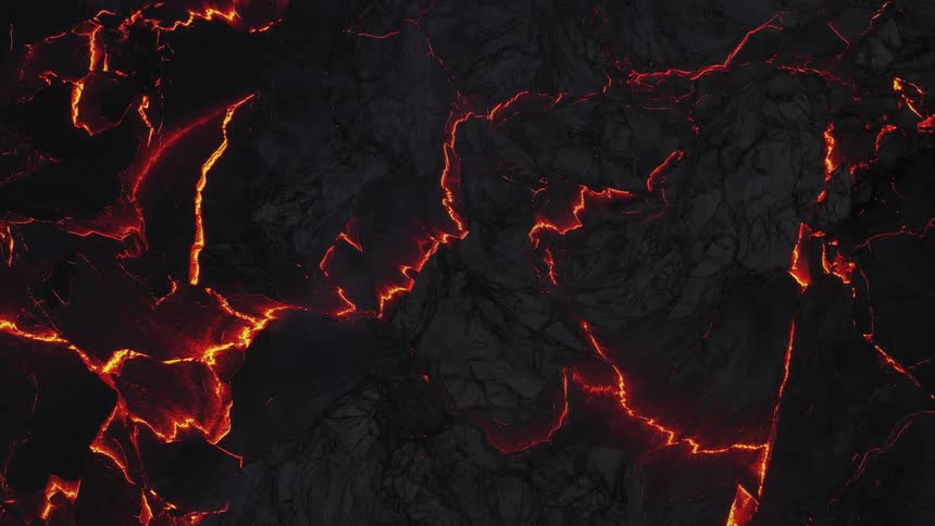 A view of a volcano with fissures and cracks