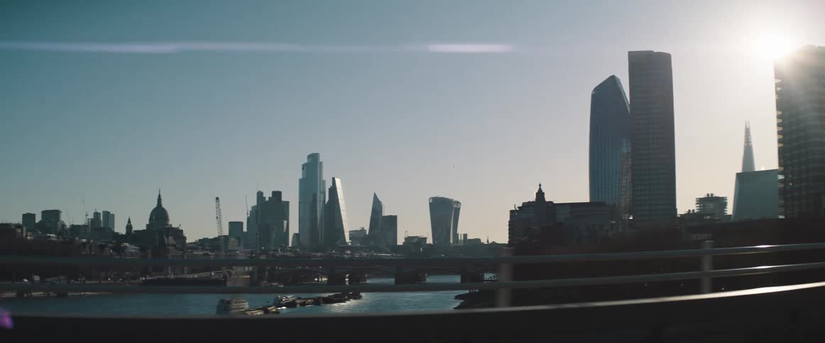 A view of a city with tall buildings