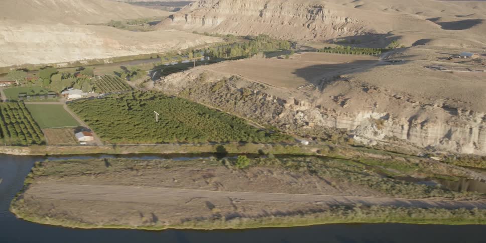 Aerial view of the countryside with a river running through it