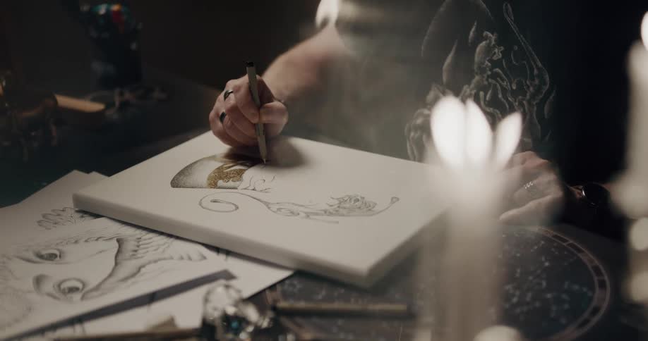A person sketching in a room