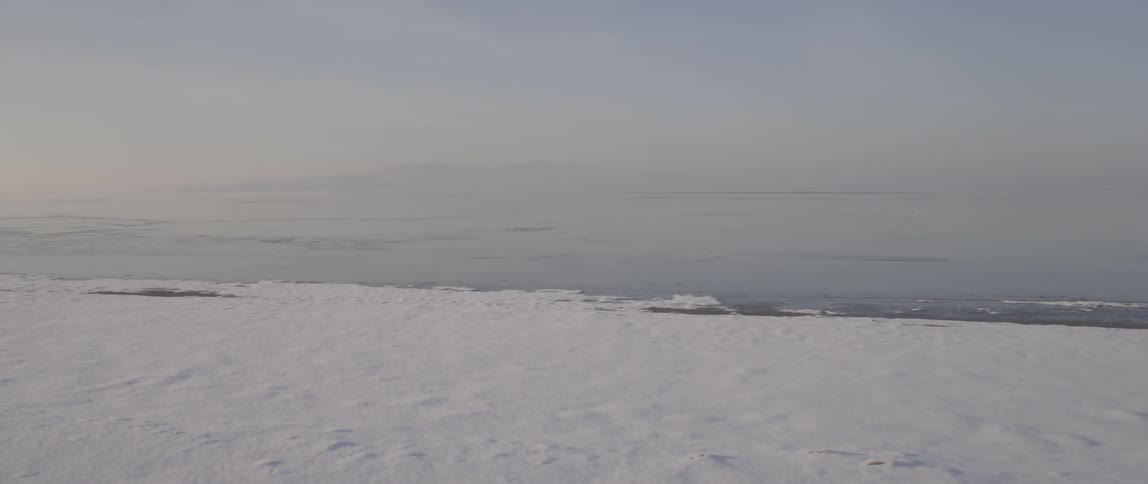 View of a snowy beach and body of water
