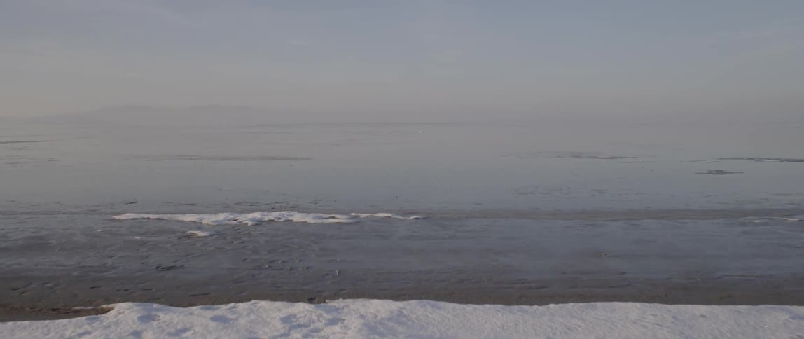Aerial view of a snow covered beach