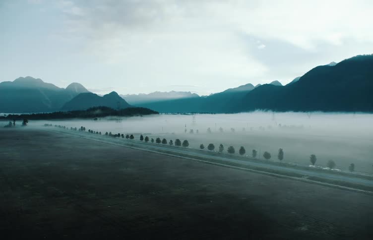 Mountains in the distance on a foggy day