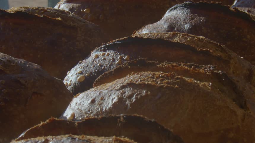Close up of loaves of bread in the bakery