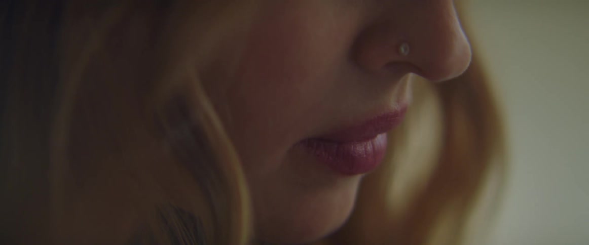 Close up of the red lips on a womans face