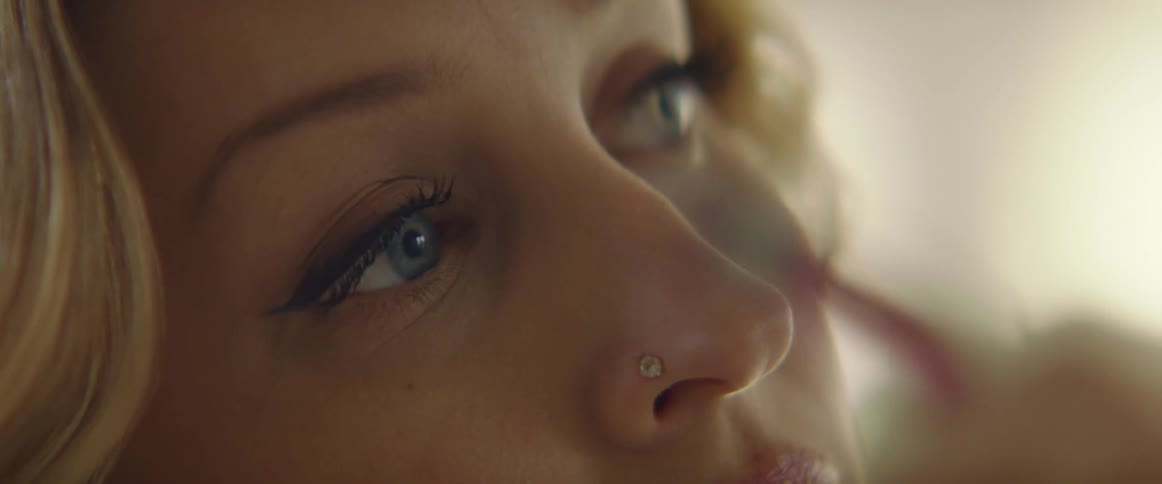 Close up of the face of a thinking woman