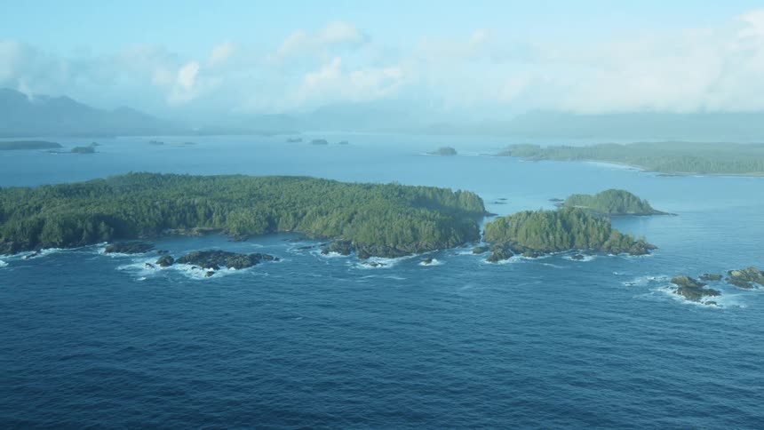 Aerial view of ocean water is displayed