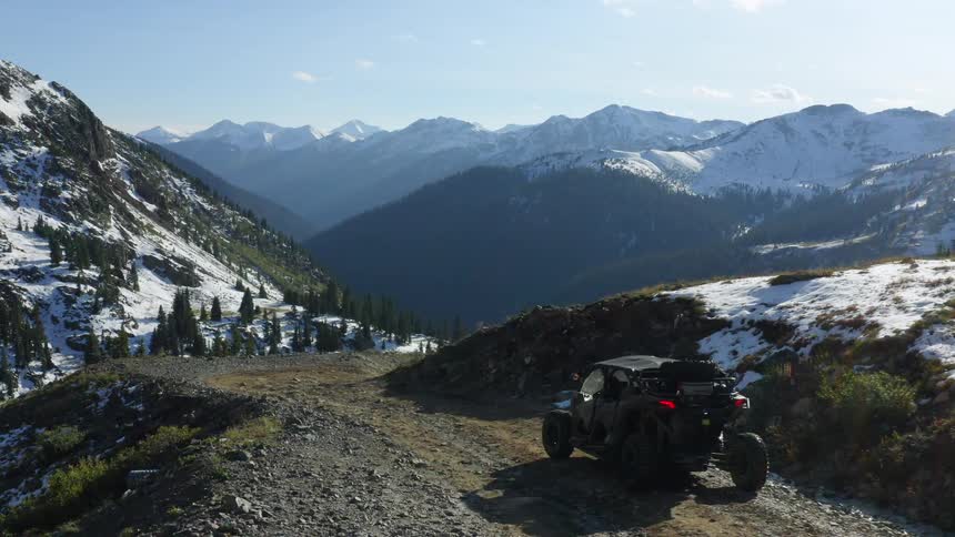 A wide shot of a mountain range