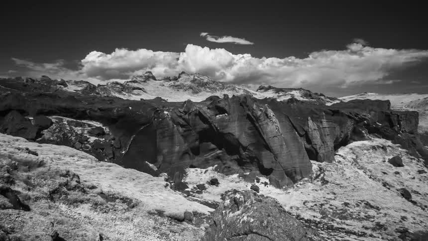 Clounds flying over a snowclad mountain