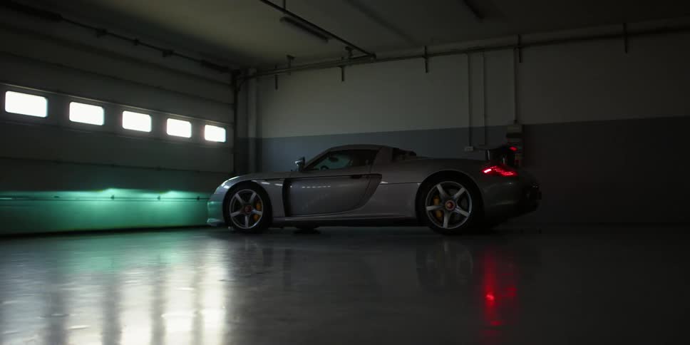 A car starting up in a garage