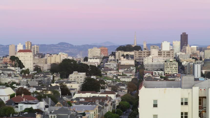 Skyline of a city at evening