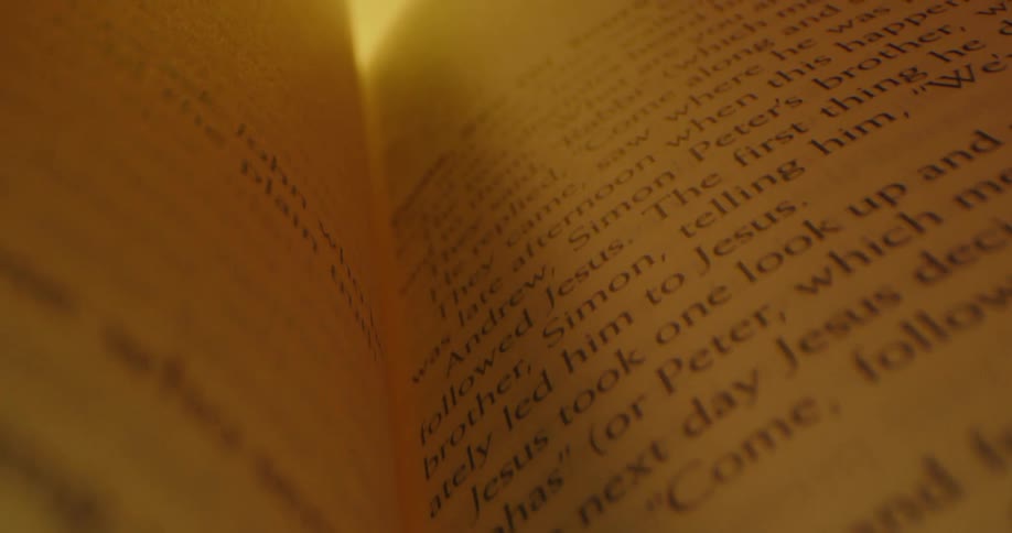 A book is partially open and there is text on the pages