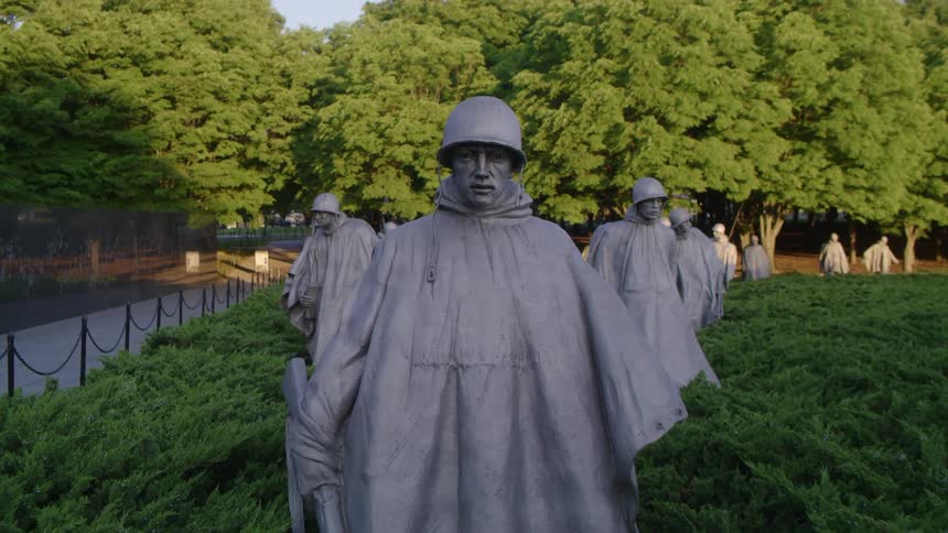 A group of statues in the Vietnam Memorial in Washington DC National Mall