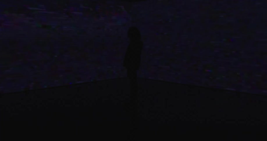 A woman is standing in front of a wall television