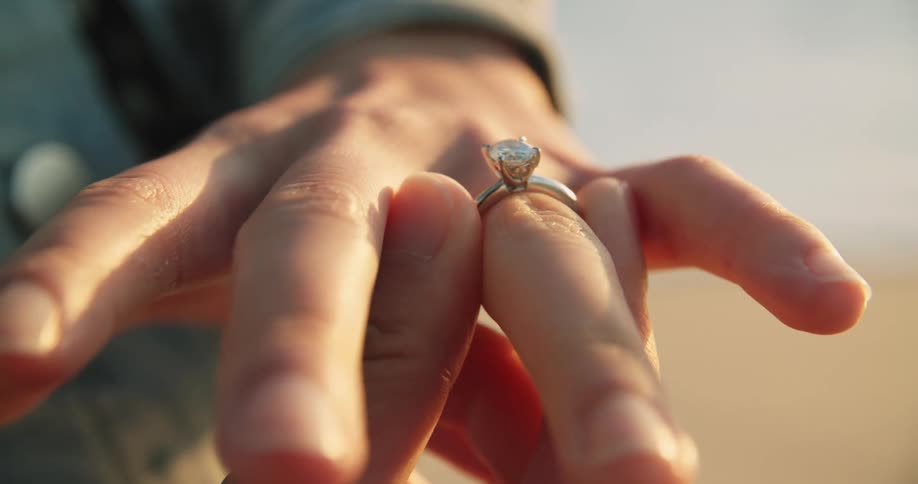 A wedding ring is placed on a persons hand