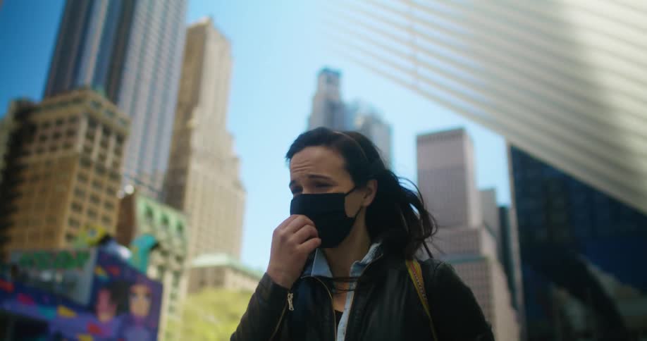 A woman walking in a city