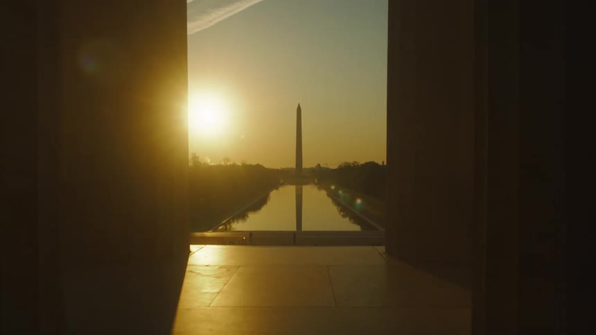 A view of a monument at sunset