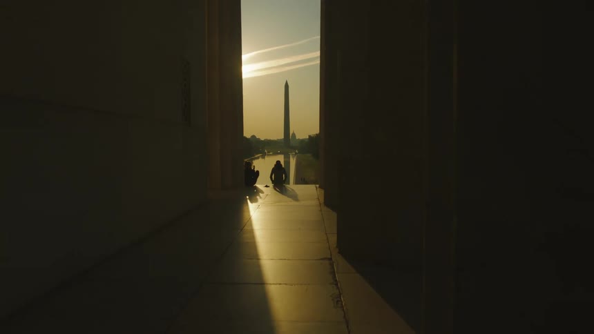 A view of a monument from a hallway